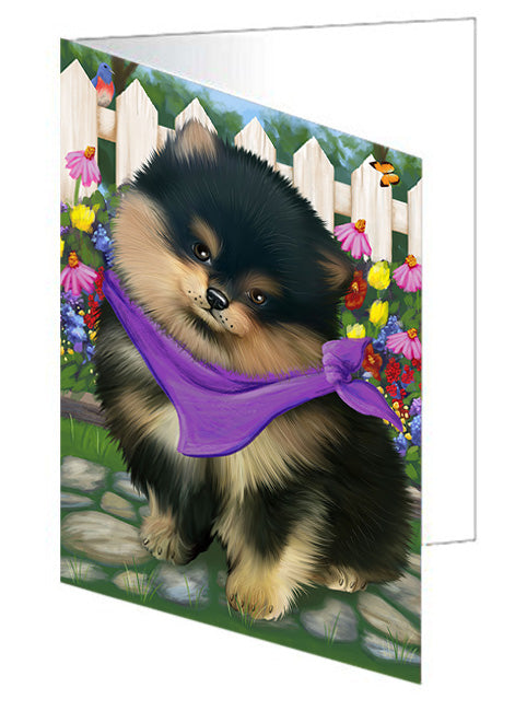 Spring Floral Pomeranian Dog Handmade Artwork Assorted Pets Greeting Cards and Note Cards with Envelopes for All Occasions and Holiday Seasons GCD54656
