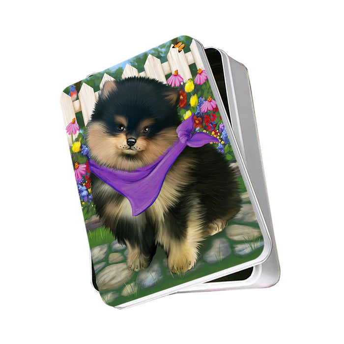 Spring Floral Pomeranian Dog Photo Storage Tin PITN50203