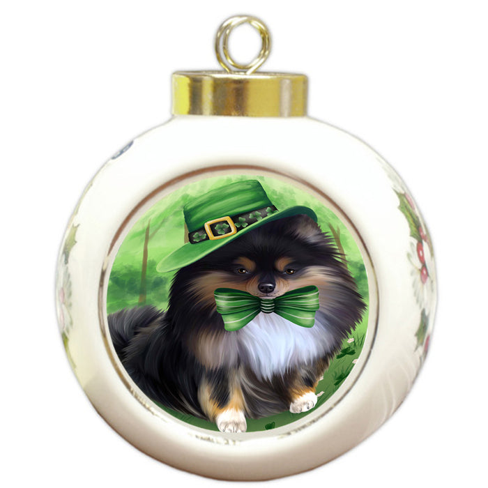 St. Patricks Day Irish Portrait Pomeranian Dog Round Ball Christmas Ornament RBPOR49350