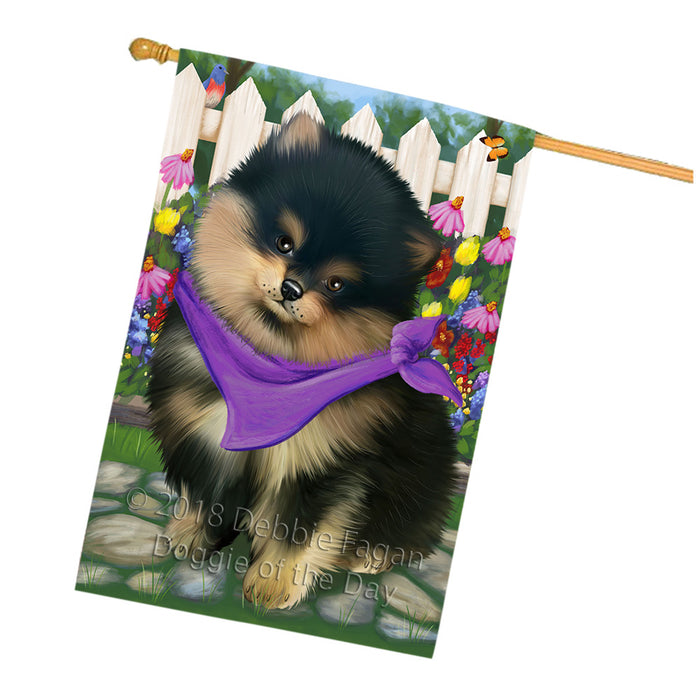 Spring Floral Pomeranian Dog House Flag FLG50226