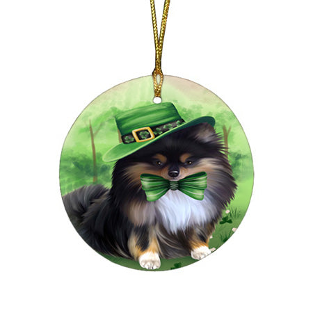 St. Patricks Day Irish Portrait Pomeranian Dog Round Flat Christmas Ornament RFPOR49341