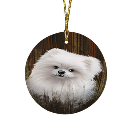 Rustic Pomeranian Dog Round Flat Christmas Ornament RFPOR50443
