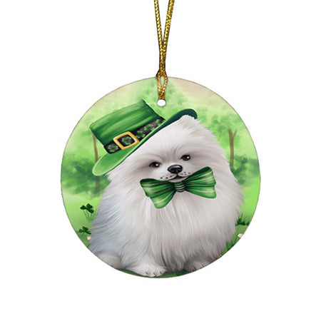 St. Patricks Day Irish Portrait Pomeranian Dog Round Flat Christmas Ornament RFPOR49342