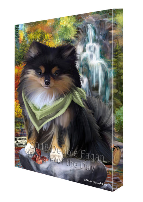 Scenic Waterfall Pomeranian Dog Canvas Wall Art CVS60879