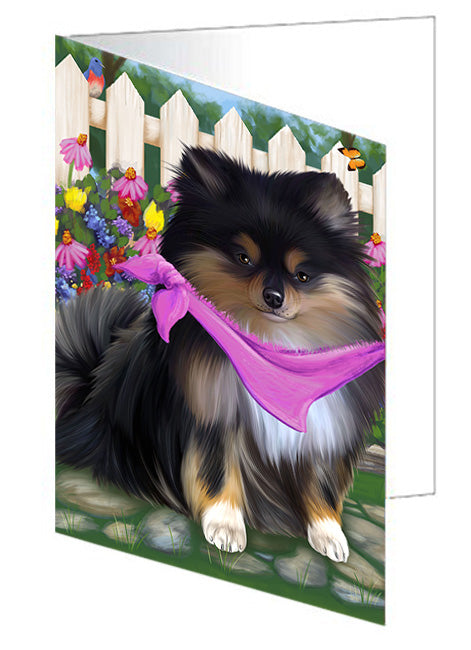 Spring Floral Pomeranian Dog Handmade Artwork Assorted Pets Greeting Cards and Note Cards with Envelopes for All Occasions and Holiday Seasons GCD54659