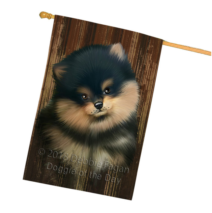 Rustic Pomeranian Dog House Flag FLG50476