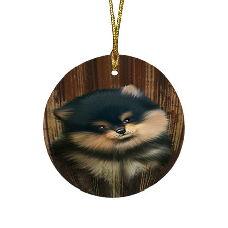 Rustic Pomeranian Dog Round Flat Christmas Ornament RFPOR50444