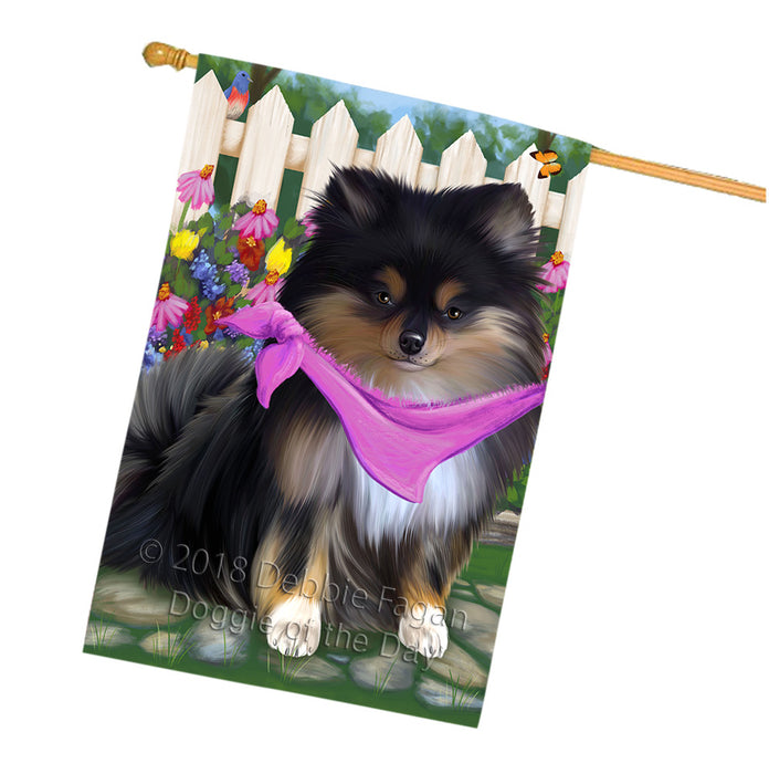 Spring Floral Pomeranian Dog House Flag FLG50227