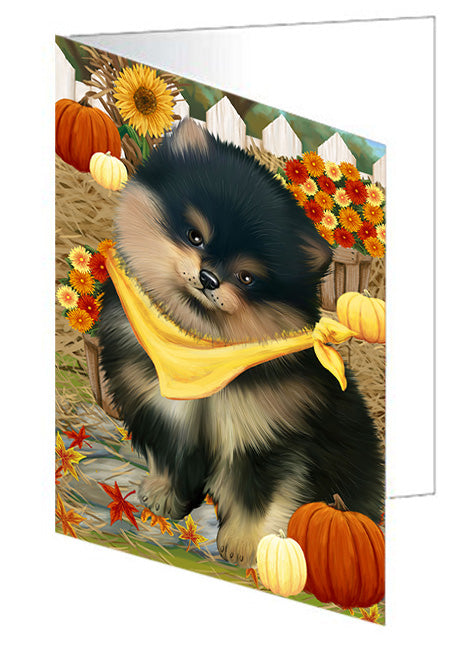 Fall Autumn Greeting Pomeranian Dog with Pumpkins Handmade Artwork Assorted Pets Greeting Cards and Note Cards with Envelopes for All Occasions and Holiday Seasons GCD56519