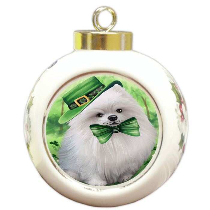 St. Patricks Day Irish Portrait Pomeranian Dog Round Ball Christmas Ornament RBPOR49351