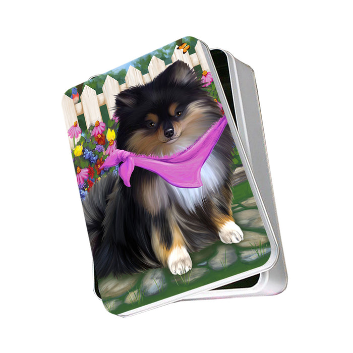 Spring Floral Pomeranian Dog Photo Storage Tin PITN50204