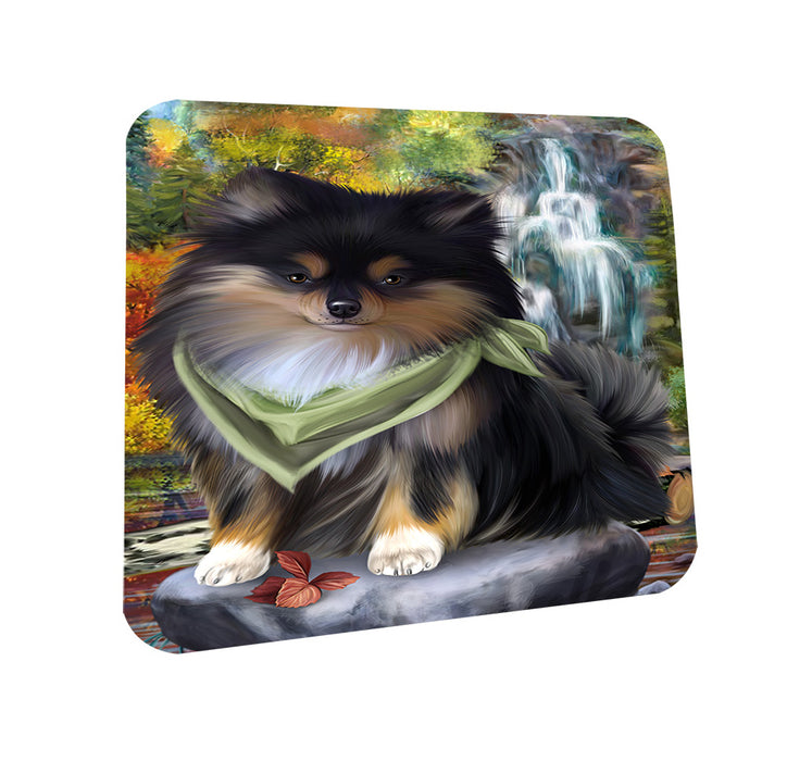 Scenic Waterfall Pomeranian Dog Coasters Set of 4 CST49433