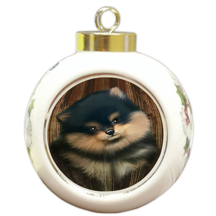 Rustic Pomeranian Dog Round Ball Christmas Ornament RBPOR50453