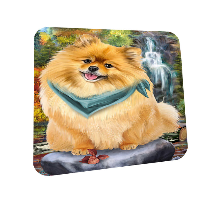 Scenic Waterfall Pomeranian Dog Coasters Set of 4 CST49434