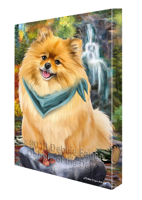 Scenic Waterfall Pomeranian Dog Canvas Wall Art CVS60888