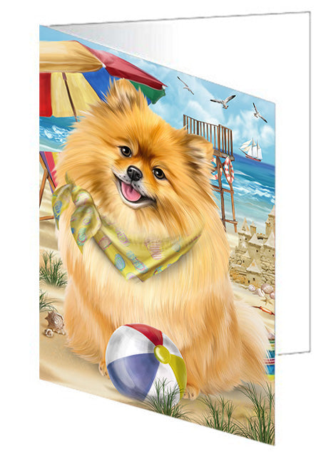 Pet Friendly Beach Pomeranian Dog Handmade Artwork Assorted Pets Greeting Cards and Note Cards with Envelopes for All Occasions and Holiday Seasons GCD54254