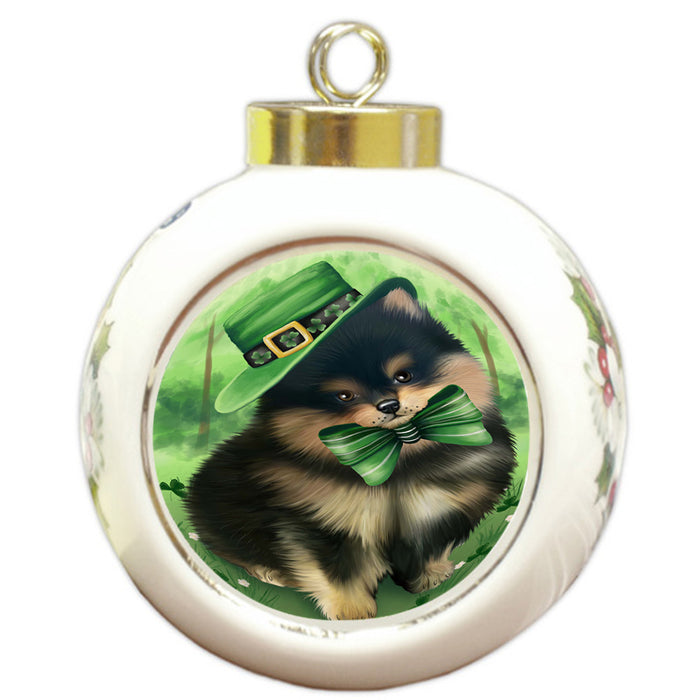 St. Patricks Day Irish Portrait Pomeranian Dog Round Ball Christmas Ornament RBPOR49352