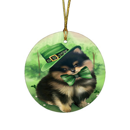 St. Patricks Day Irish Portrait Pomeranian Dog Round Flat Christmas Ornament RFPOR49343