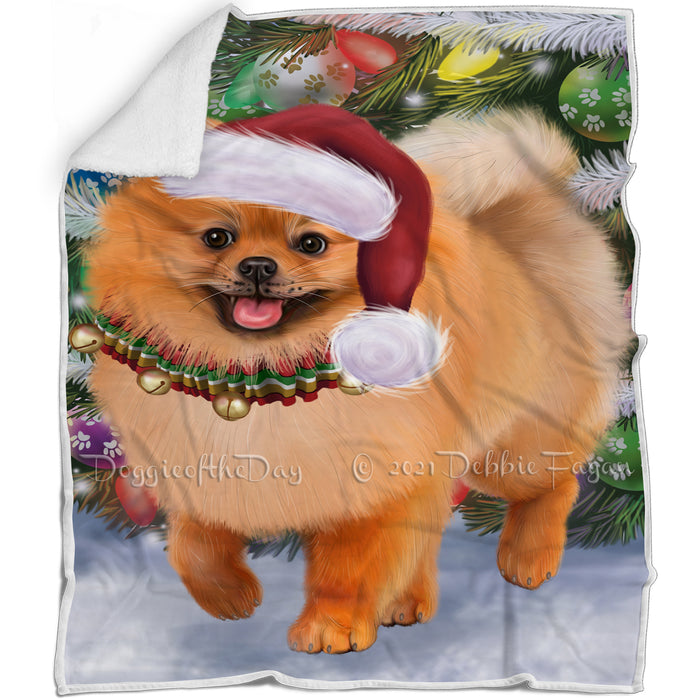 Trotting in the Snow Pomeranian Dog Blanket BLNKT142820