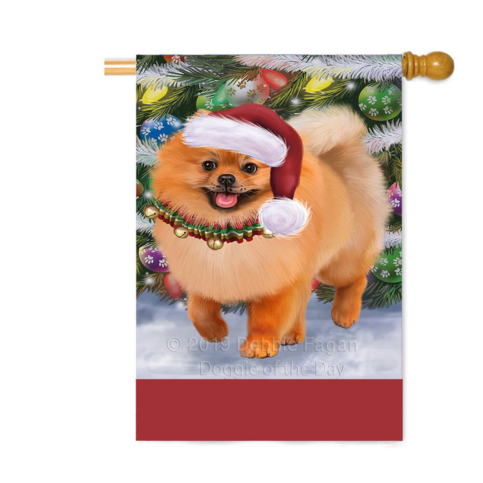 Personalized Trotting in the Snow Pomeranian Dog Custom House Flag FLG-DOTD-A60825