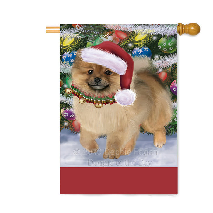 Personalized Trotting in the Snow Pomeranian Dog Custom House Flag FLG-DOTD-A60826