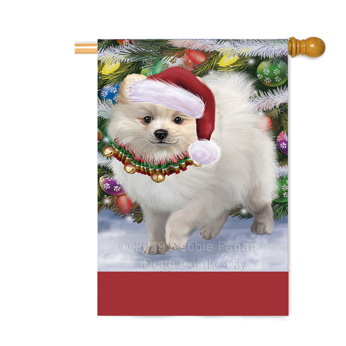 Personalized Trotting in the Snow Pomeranian Dog Custom House Flag FLG-DOTD-A60827