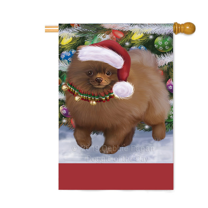 Personalized Trotting in the Snow Pomeranian Dog Custom House Flag FLG-DOTD-A60828