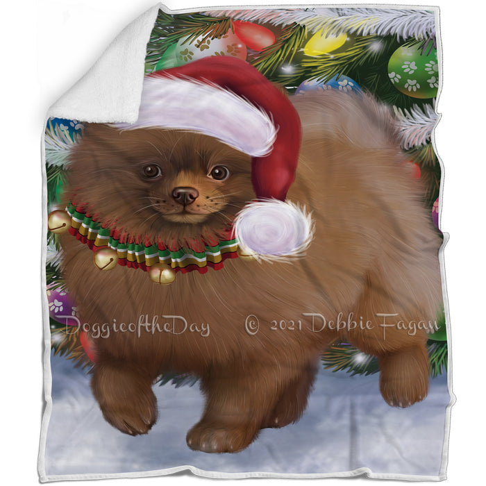 Trotting in the Snow Pomeranian Dog Blanket BLNKT142823