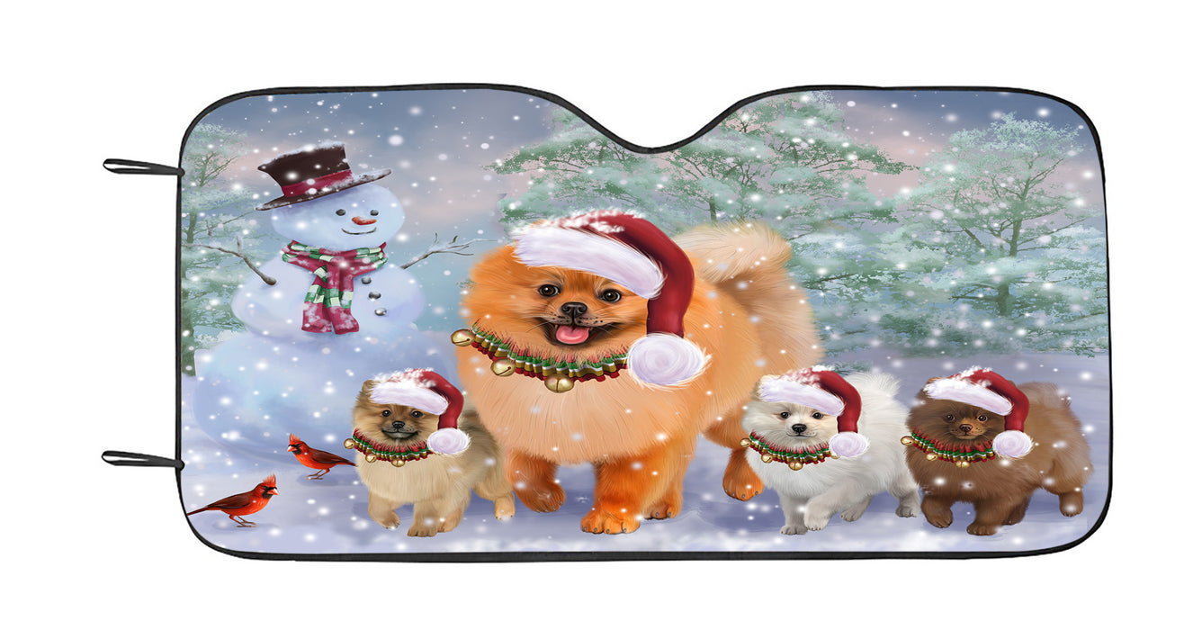 Christmas Running Family Pomeranian Dogs Car Sun Shade