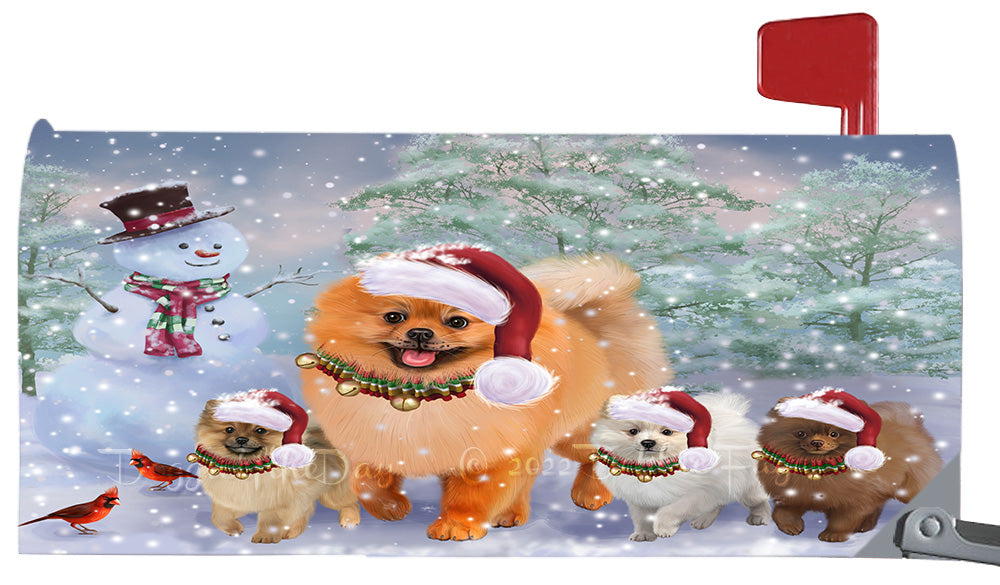 Christmas Running Family Pomeranian Dogs Magnetic Mailbox Cover Both Sides Pet Theme Printed Decorative Letter Box Wrap Case Postbox Thick Magnetic Vinyl Material