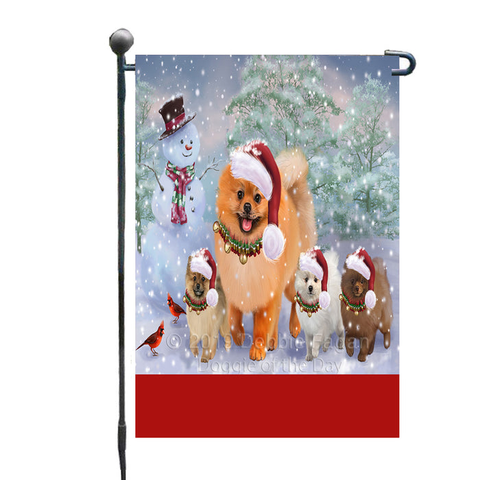 Personalized Christmas Running Family Pomeranian Dogs Custom Garden Flags GFLG-DOTD-A60342