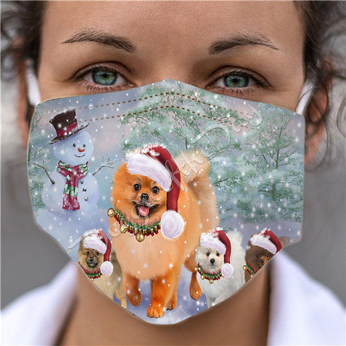 Christmas Running Fammily Pomeranian Dogs Face Mask FM48735