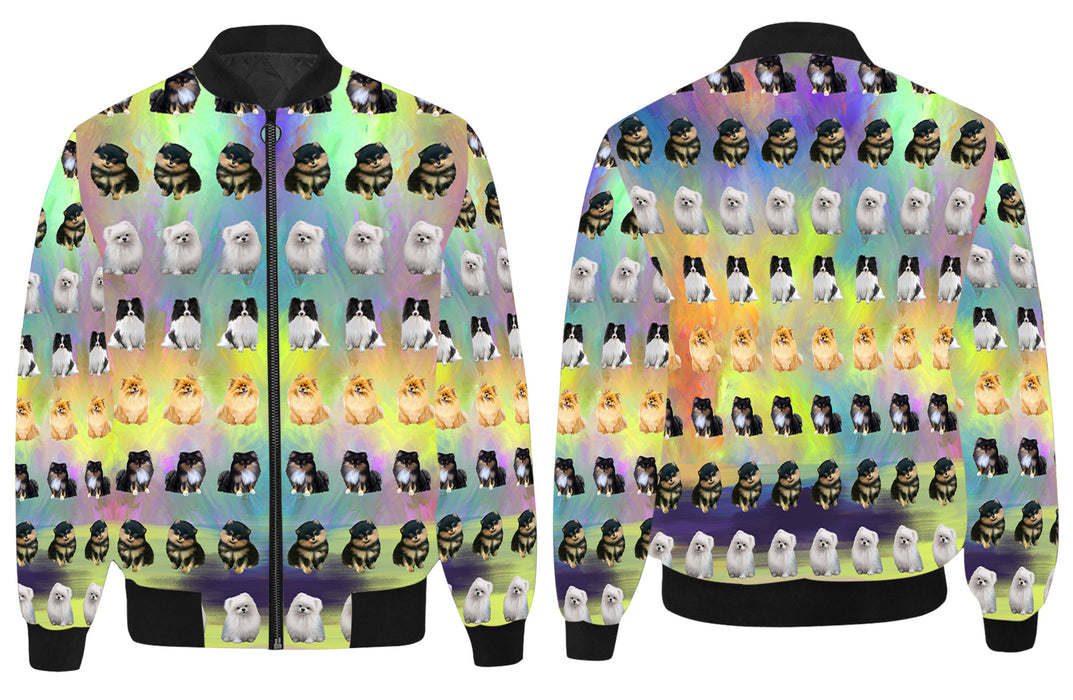 Paradise Wave Pomeranians Dogs All Over Print Quilted Bomber Men's Jacket