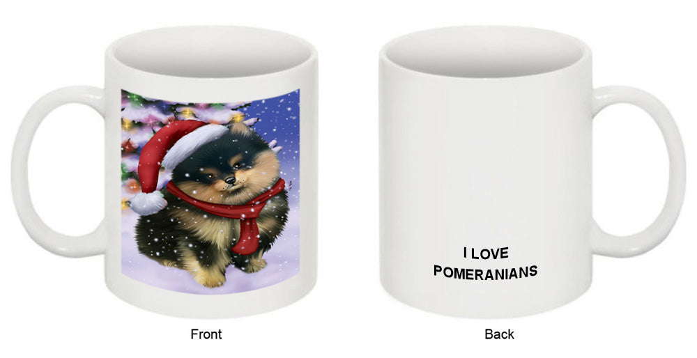 Winterland Wonderland Pomeranian Dog In Christmas Holiday Scenic Background  Coffee Mug MUG48805