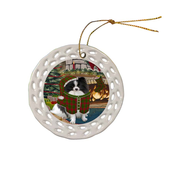 The Stocking was Hung Pomeranian Dog Ceramic Doily Ornament DPOR55918