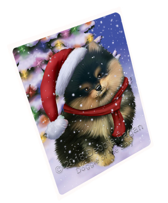 Winterland Wonderland Pomeranian Dog In Christmas Holiday Scenic Background  Cutting Board C64665