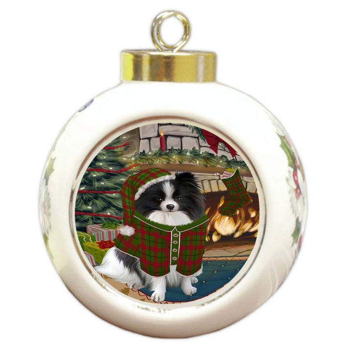 The Stocking was Hung Pomeranian Dog Round Ball Christmas Ornament RBPOR55918