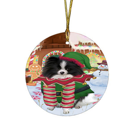 Christmas Gingerbread House Candyfest Pomeranian Dog Round Flat Christmas Ornament RFPOR56834