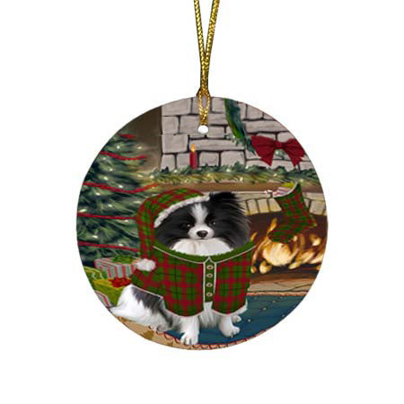 The Stocking was Hung Pomeranian Dog Round Flat Christmas Ornament RFPOR55918