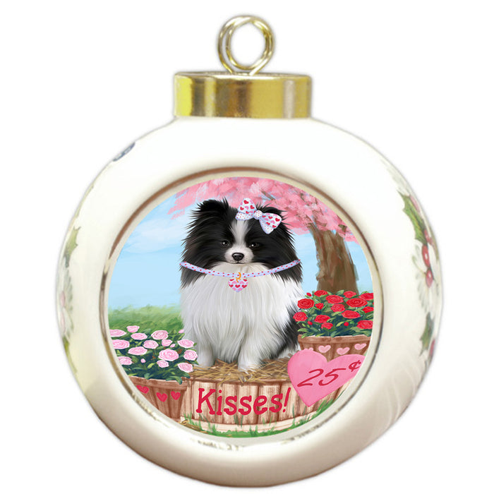 Rosie 25 Cent Kisses Pomeranian Dog Round Ball Christmas Ornament RBPOR56343