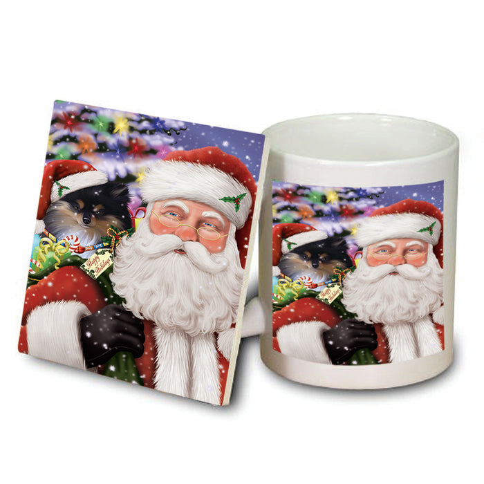 Santa Carrying Pomeranian Dog and Christmas Presents Mug and Coaster Set MUC53996