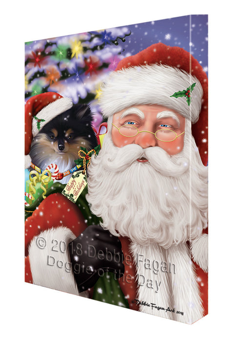 Santa Carrying Pomeranian Dog and Christmas Presents Canvas Print Wall Art Décor CVS103886