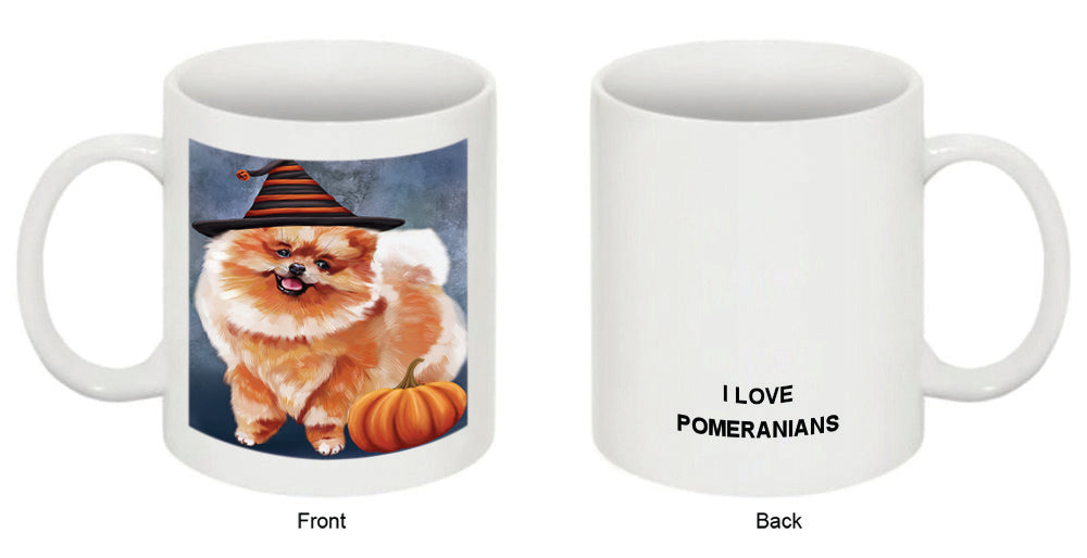 Happy Halloween Pomeranian Dog Wearing Witch Hat with Pumpkin Coffee Mug MUG50386