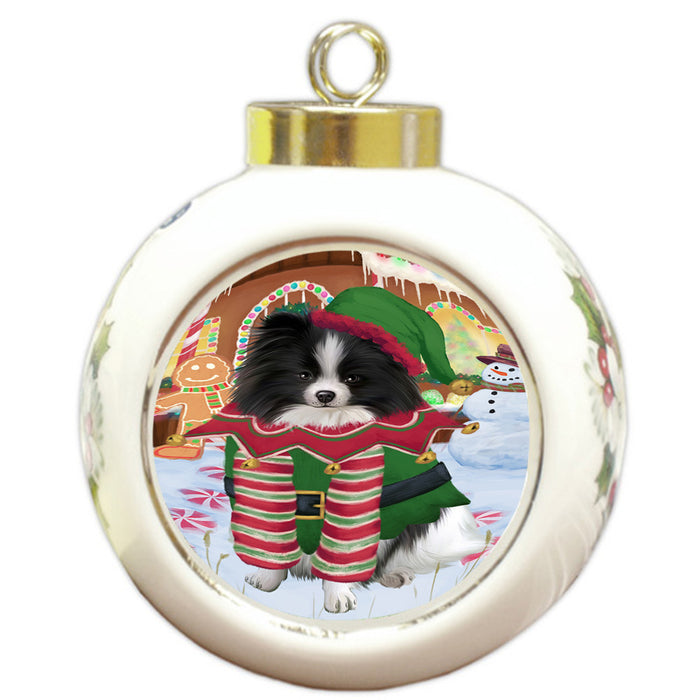 Christmas Gingerbread House Candyfest Pomeranian Dog Round Ball Christmas Ornament RBPOR56834