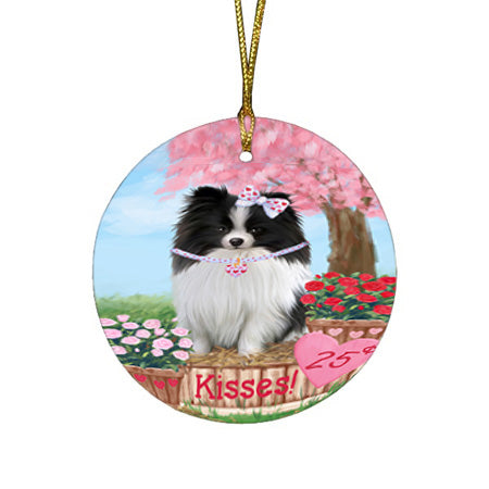 Rosie 25 Cent Kisses Pomeranian Dog Round Flat Christmas Ornament RFPOR56343