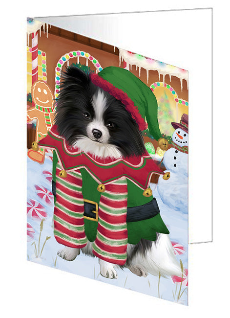 Christmas Gingerbread House Candyfest Pomeranian Dog Handmade Artwork Assorted Pets Greeting Cards and Note Cards with Envelopes for All Occasions and Holiday Seasons GCD73949