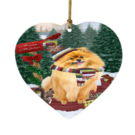 Merry Christmas Woodland Sled Pomeranian Dog Heart Christmas Ornament HPOR55350