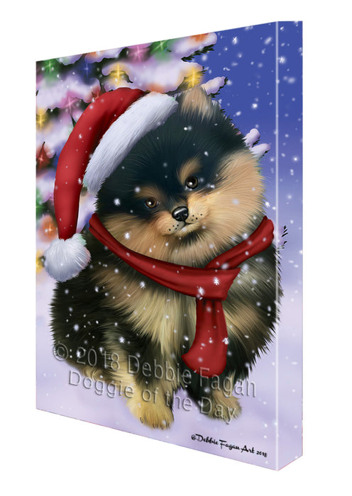 Winterland Wonderland Pomeranian Dog In Christmas Holiday Scenic Background  Canvas Print Wall Art Décor CVS98513