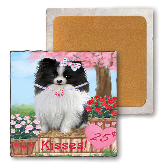 Rosie 25 Cent Kisses Pomeranian Dog Set of 4 Natural Stone Marble Tile Coasters MCST50987