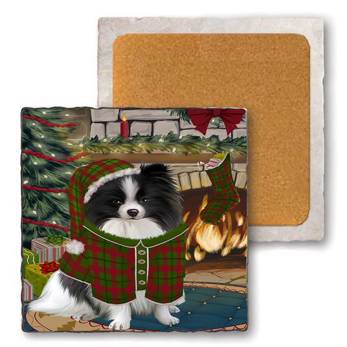 The Stocking was Hung Pomeranian Dog Set of 4 Natural Stone Marble Tile Coasters MCST50562